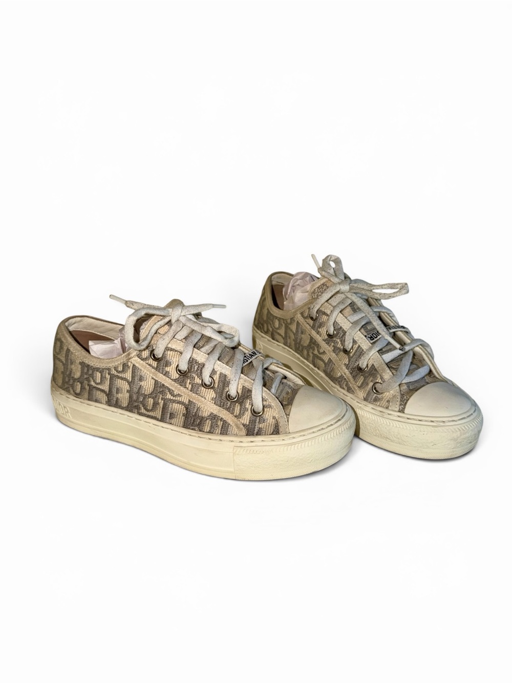 Walk'n'Dior Gray Stone Dior Oblique Embroidered Cotton Low Top Sneakers